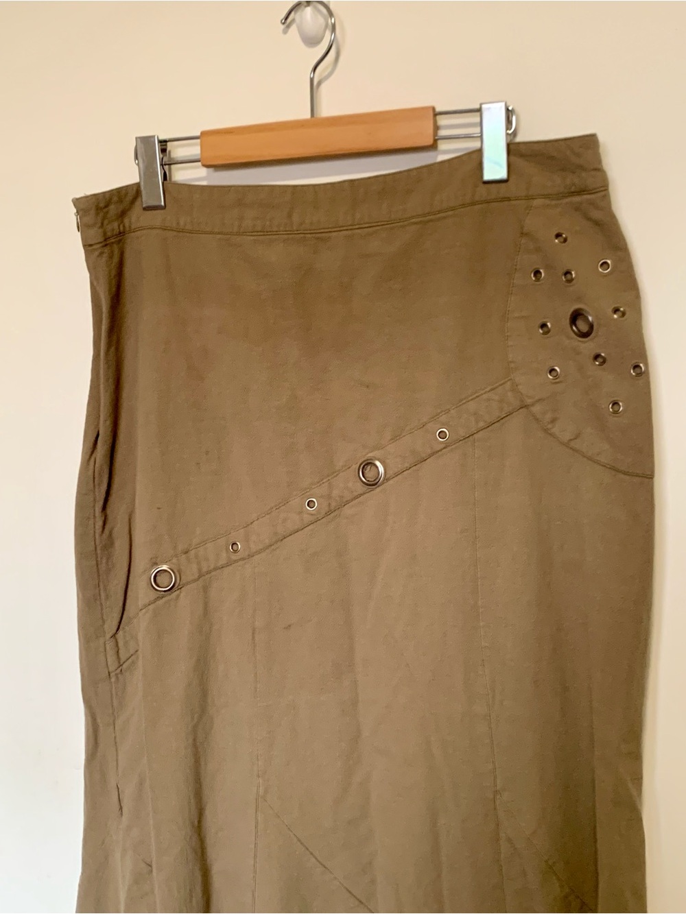 Vintage Y2K Grunge Flared Maxi Skirt Green Silver Rings Cotton Size 14 Alsharifa - Picture 2 of 8